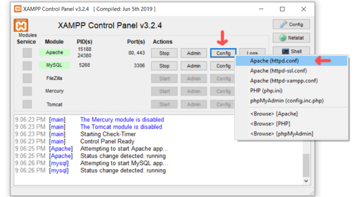 Chỉnh sửa file httpd.conf